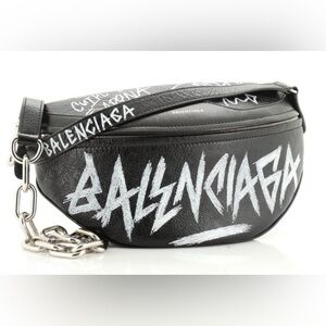 Balenciaga Black Leather Graffiti Banana Bag
